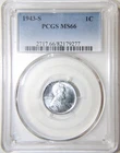 1943 S Lincoln Wheat Cent. PCGS MS66. See description [82179277]