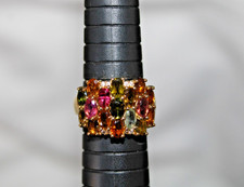 Gold Vermeil STerling Silver Cocktail Ring Multi Stone Rainbow