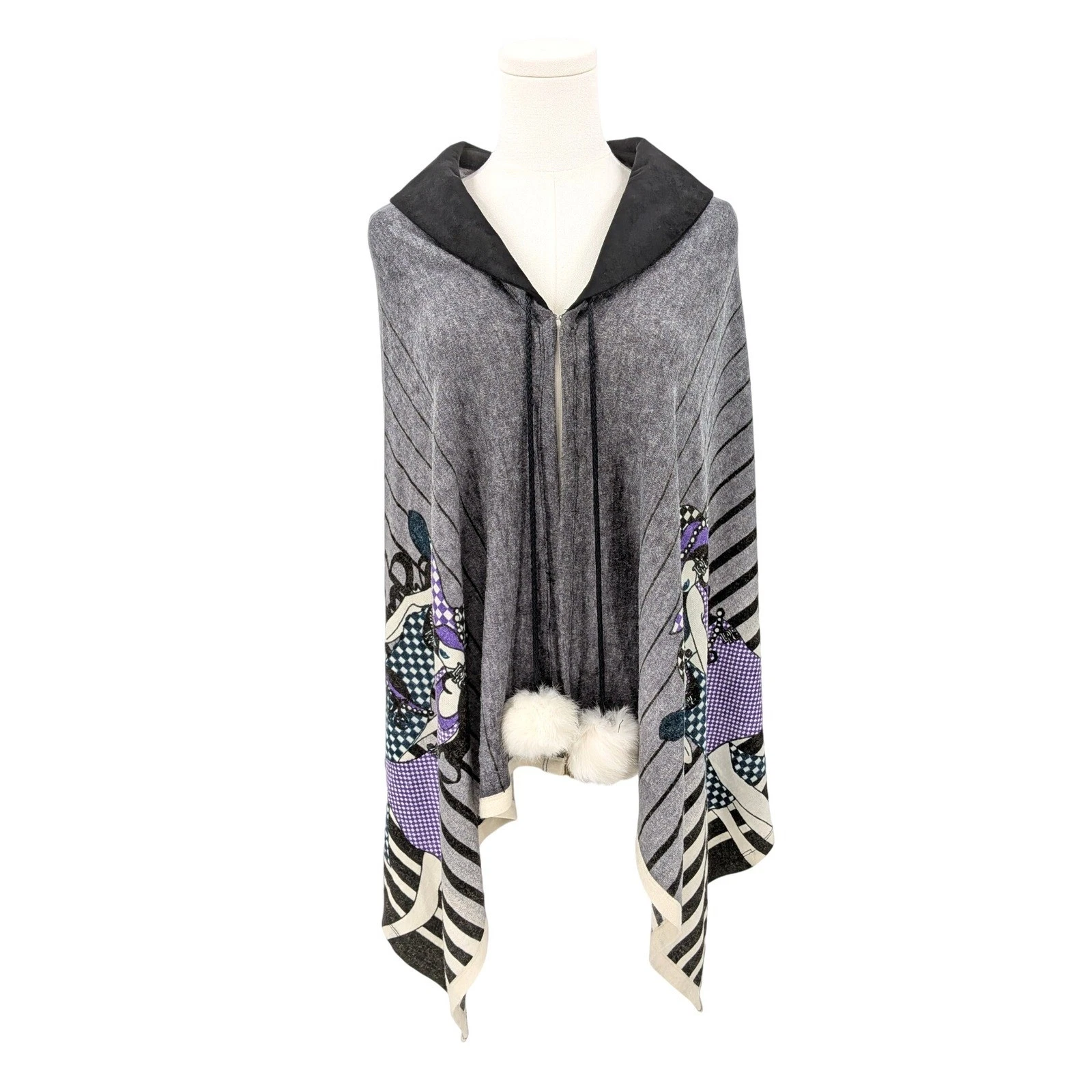 Secrets Graphic Hooded Wool Blend Poncho with Pom Ties – One Size
Opens in a new window or tab