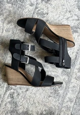 NWOT Crown Vintage Black Strappy Wedge Sandals, Size 9.5