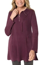 LOGO by Lori Goldstein Women's Cotton 1/4 Zip Waffle Top Purple