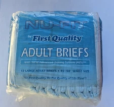 Rare NU-FIT First Quality Adult Briefs 12 Pack XXXL AZS Technology 45"-58" Waist