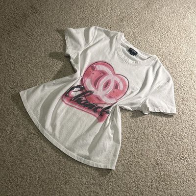 CHANEL White Cotton Graphic Heart Print T-Shirt Women's Size M