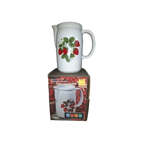 Vtg Nelson McCoy Strawberry Country 32 Oz Pitcher Freezer To Oven To Table #1429