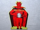 VINTAGE HA DEES CAR HEATER W/ DEVIL 12" BAKED METAL EVIL SATAN GASOLINE OIL SIGN