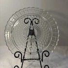 VINTAGE Clear Federal Glass Cake plate serving Hobnail Bubble 3-footed Scalloped