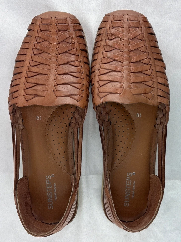Sunsteps Men's Hand Woven Brown Leather Slip on  Shoes Size 8.5 - Image 3 of 4