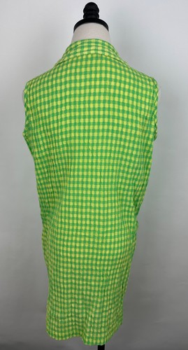 Vintage 90s Tunic Top Womens Large Lemon Lime Green Gingham Plaid Swim Coverup - Picture 10 of 13