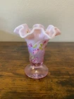 FENTON 100th ANNIVERSARY Rosemilk Floral Painted Art Glass Vase SIGNED 6"H