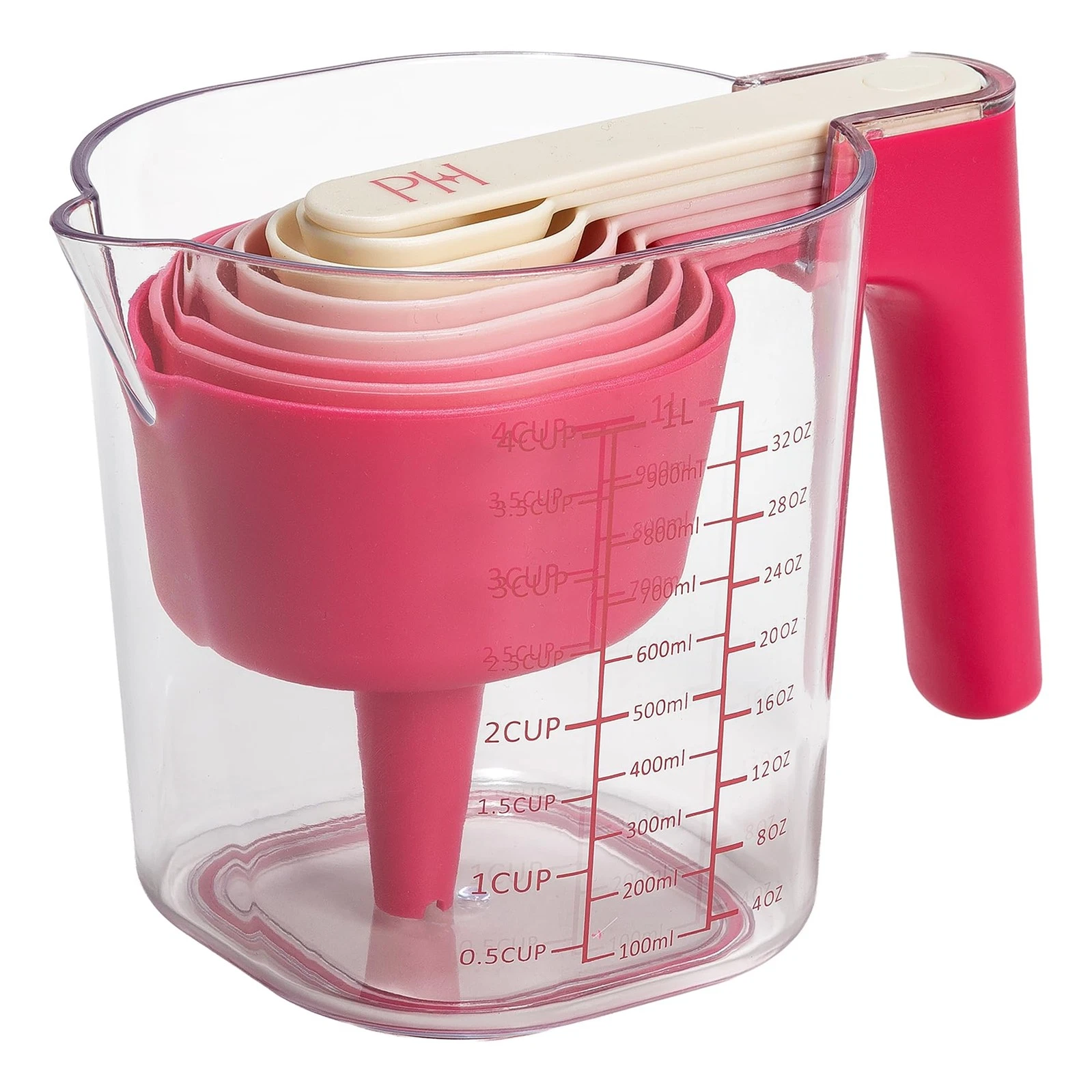 9-Piece Measuring Set, Durable Plastic Measuring Cups and Spoons With Funnel ...