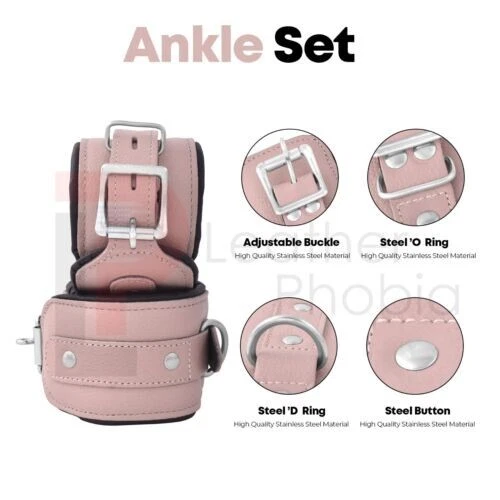 Kit de sujeción de cuero genuino de 8 piezas incluye muñeca, tobillo, muslo Foto 4 de 4