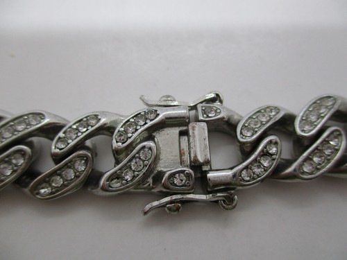 Silver Tone Cuban Iced-Out Chain Link Men's Necklace - Picture 13 of 13