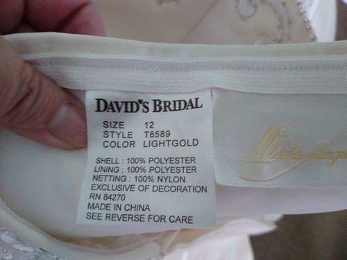 Davids Bridal Wedding Dress T8589 Light Gold Sz 12 EUC - Picture 8 of 9