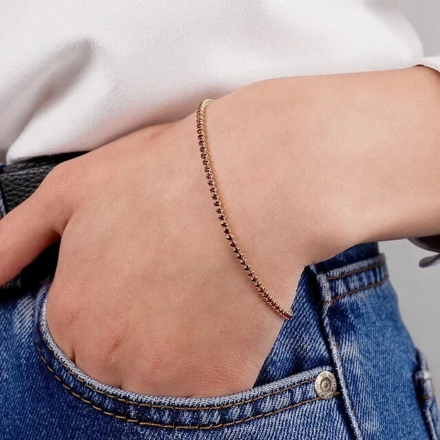 4Ct Round Lab Created Pink Ruby Women's Tennis Bracelet 14K Yel Gold Plated 7.5" - Image 2 of 4