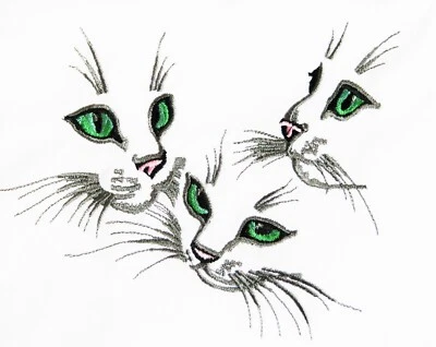 HANDMADE Cat Trio Feline Farmhouse Machine Embroidered Flour Sack Kitchen Tea Towel Gift