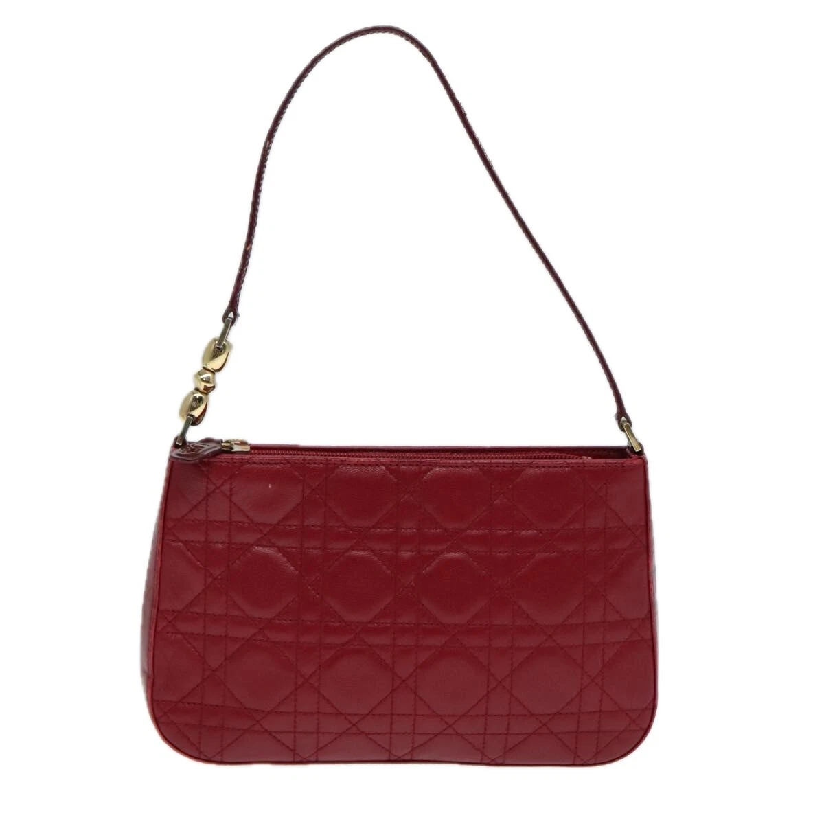 Sac pochette cuir rouge Dior Cannage Lady authentique