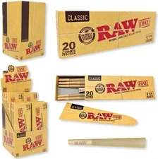 Raw Classic Pre-Roll Cone 1 1/4 84MM/24MM  (DISPLAY OF 12x20 Cones in One Pack)