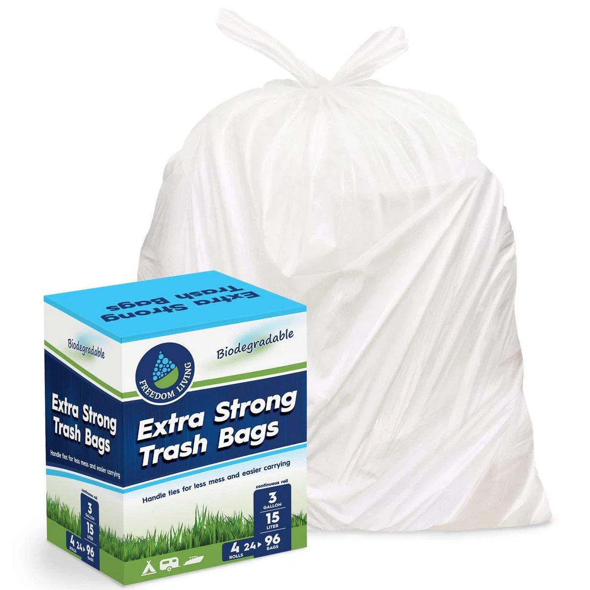 Freedom Living Biodegradable Heavy Duty White Trash Bags 3 Gallon & 13  Gallon