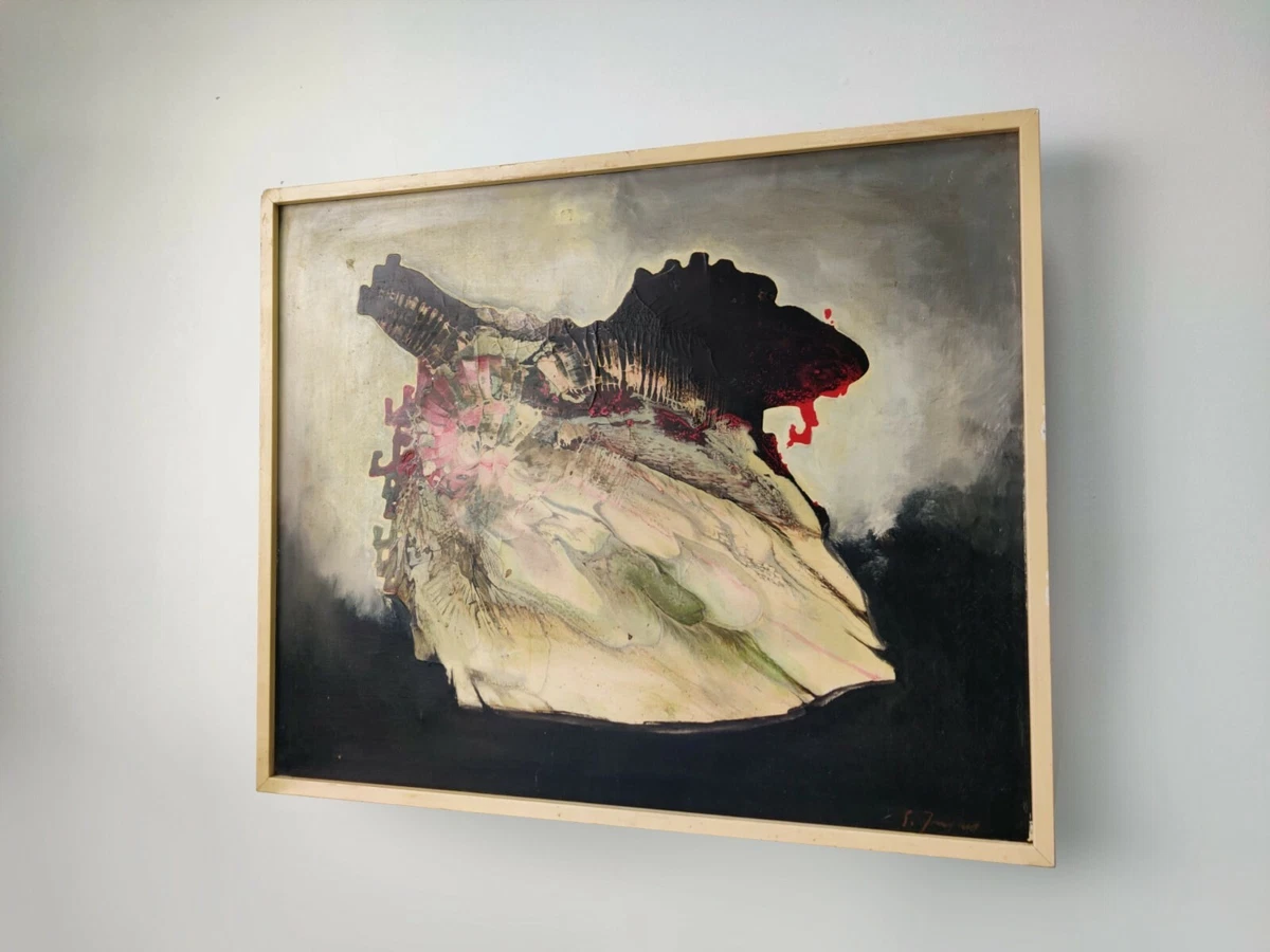 Interesting work in oil on canvas, signed to document