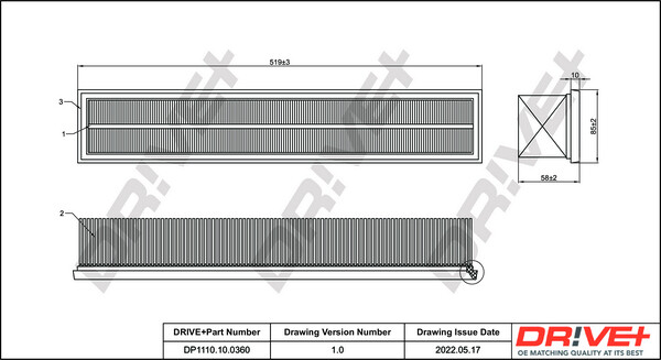 Dr!Ve+ DP1110.10.0360 Luftfilter Filtereinsatz FüR MERCEDES-BENZ 58X520X86 Mm-image