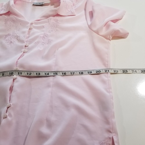 Claudia Richard Blouse Size 14 Pink Vintage 80's Embroidered Trim Button Front - Picture 13 of 14