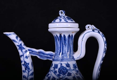 Sammlerstück chinesische Handmalerei blau & weiß Porzellan Blumen Vogel Teekanne - Bild 2 von 9