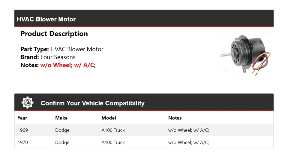 Motor soplador de climatización 4 estaciones para camioneta Dodge A100 1969-1970 Foto 2 de 4
