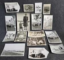 Family Group Mother Son Boy with Sailor Hat Classic Cars VTG 1940s B&W Photo Lot