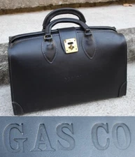 Vintage Black Leather Medical Doctors Bag Dr's Case old "GAS CO" 1930's?