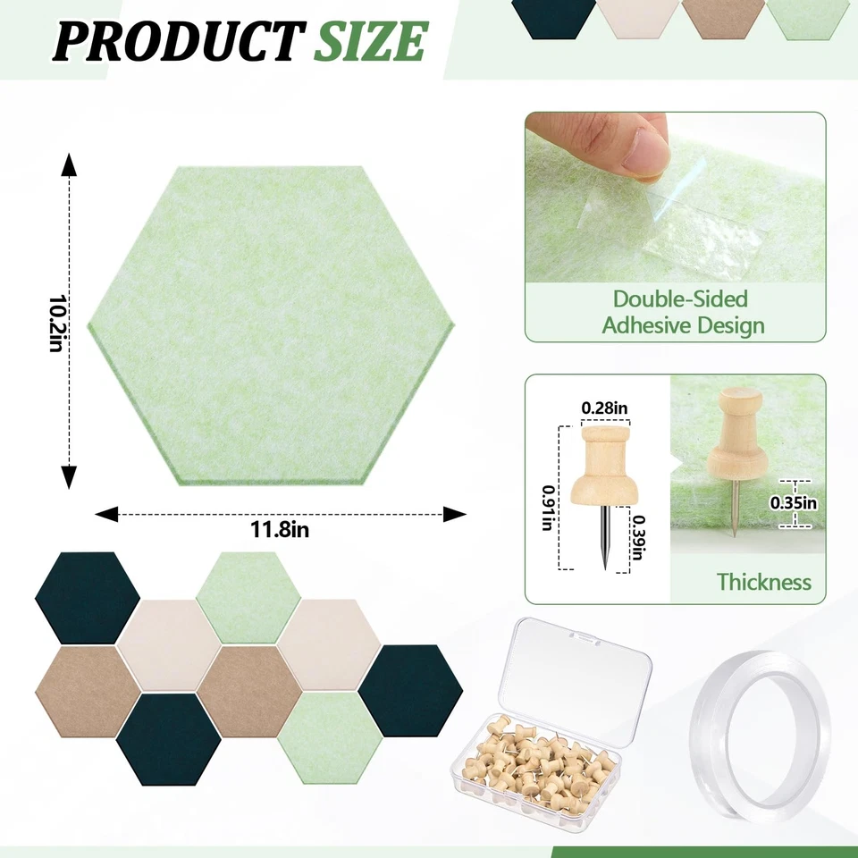 16 Pcs Hexagon Cork Board for Walls with 50 Wooden Push Pins 12x10 in Felt DI... - Image 2 of 4