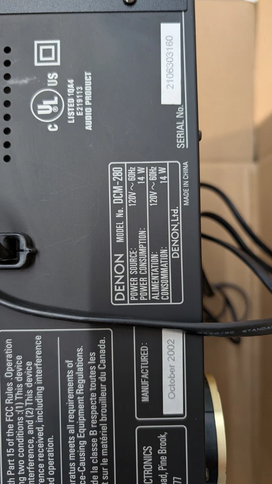 Cambiador de reproductor de CD/MP3 de 5 discos Denon DCM-280, probado, sin control remoto Foto 4 de 4