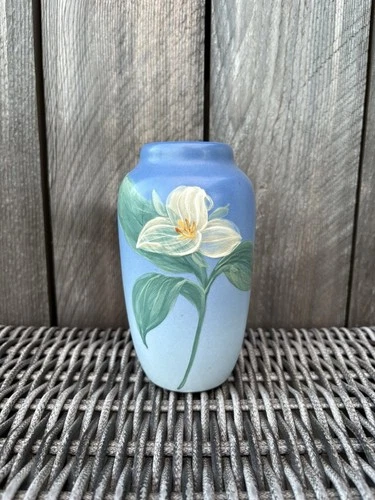 Vintage Weller Trillium Iris Bud Vase Blue White Pottery Small 6.25”