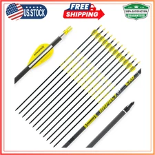 Arrows Only – 12 Pack 100% Carbon Hunting Arrows w/ Removable Tips for Bows