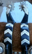 Sterling Silver Chevron Band Crockett Renalde Parade Horse Spurs with Straps