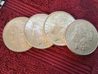 MORGAN SILVER DOLLAR COINS.  LOT OF 4  AU. /  UNC.   PRE. 1921  LOT # 9