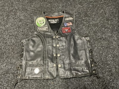 Big B's Leather Vest Jacket Mens Medium Black Biker Motorcycle Rider W/Patches