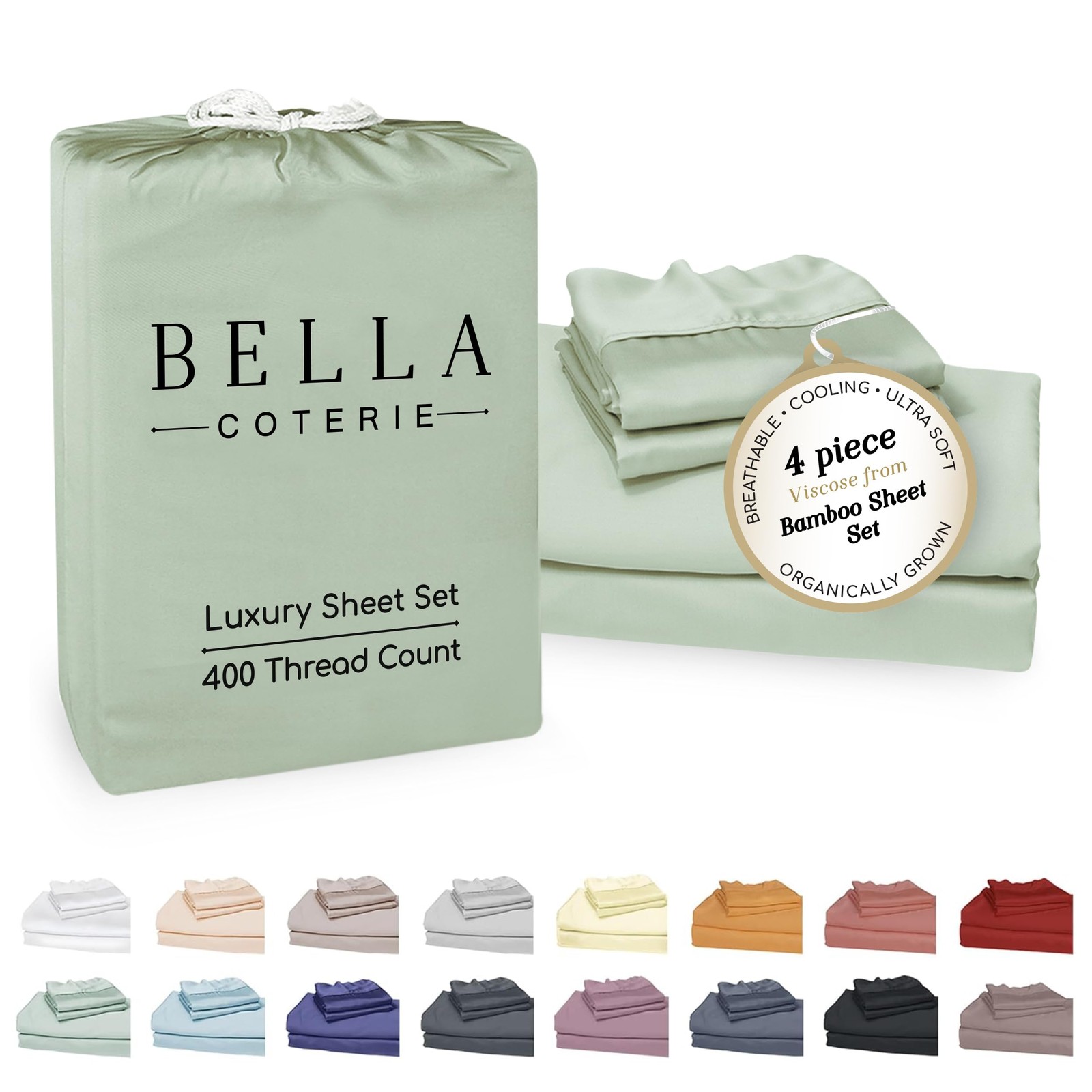 Bella Coterie Luxury Bamboo Viscose King Size Sheet Set | 100% Organically Gr...