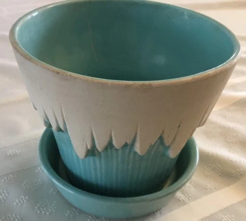 Vintage MCCOY Pottery ICICLE DRIP Flower Pot Planter TURQUOISE BLUE