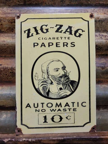 VINTAGE ZIG-ZAG PORCELAIN SIGN OLD TOBACCO ROLLING CIGARETTE PAPERS SMOKING PIPE