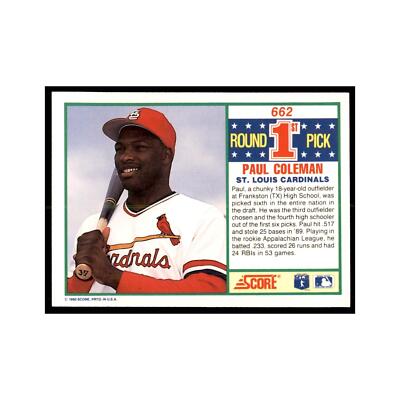 1990 Score Paul Coleman Baseball Cards #662 | eBay