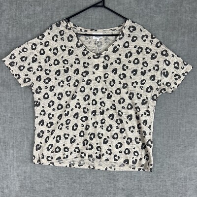 BNWT Seed Heritage Size M Beige Linen Ocelot Slouch Tee T-Shirt Top Animal Print