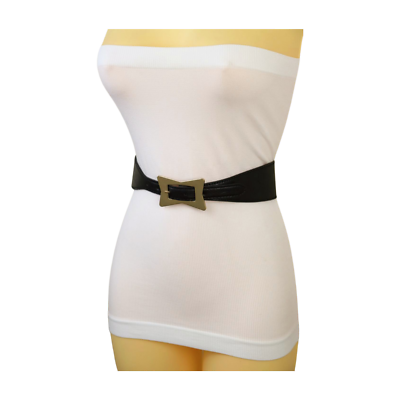 Ceinture Femme élastique Simili Cuir Noir - Boucle Métal Or - Style Fantaisie Réglable - Taille S