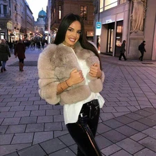 Fashion New Women Real Fox Fur Short Coat Full Pelt Vulpe Fur Thick Warm Jacket