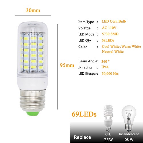 E26 E12 GU10 110V LED Corn Light Bulbs 5W 7W 9W 12W 15W 18W White Lamp Bright RK - Picture 17 of 18