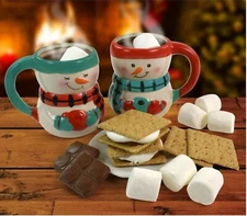 Set Of 2 Cozy Snowman Coffee Tea Hot Chocolate Cocoa Mug Christmas Holiday