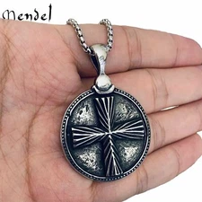 MENDEL Mens Stainless Steel Catholic Christian Cross Pendant Necklace For Men