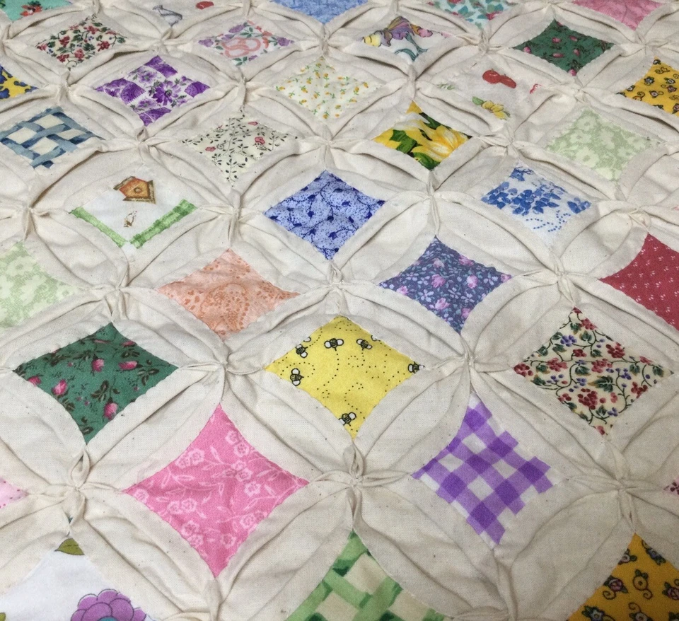 Handmade 70” X 55” Cathedral Window Quilt - Image 2 of 4