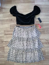 City Triangles Two Piece Dress SIZE WOMENS 9, Black Top, Polka Dot Skirt