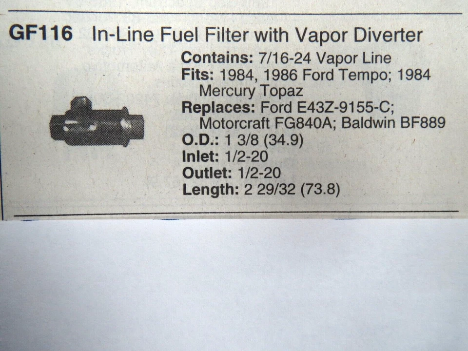 Fuel Filter for Ford Tempo Mercury Topaz Hastings GF116 Made in USA Ships Fast! - Image 2 of 2