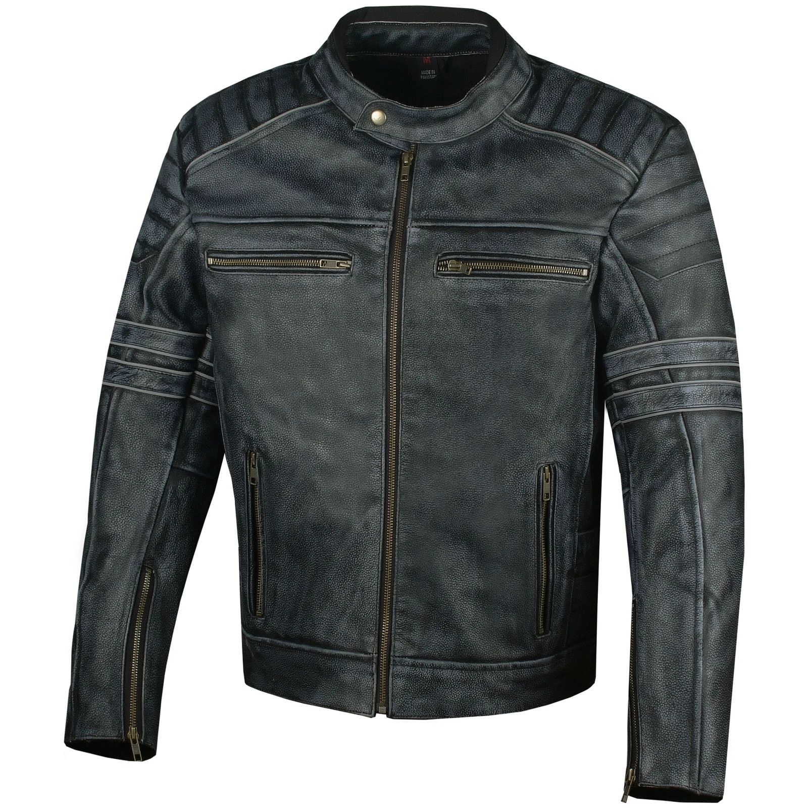 Men's SHADOW Motorcycle Distressed Cowhide Leather Armor Black Jacket Biker CE